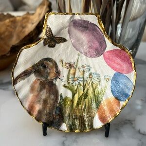 OOAK decoupage Easter bunny on organic scallop seashell